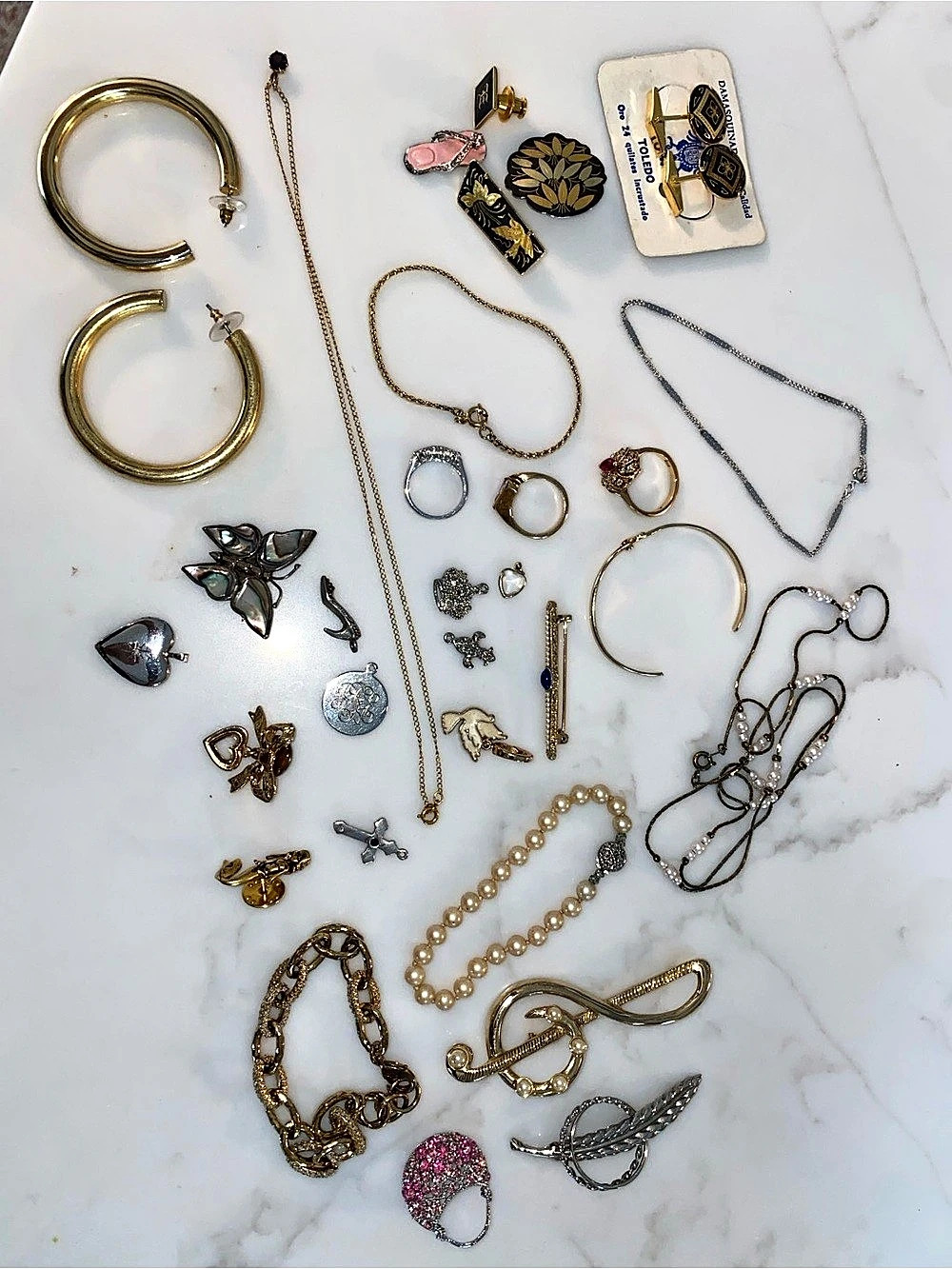 Huge Mixed Jewelry Lot Gold Tone, Gold Filled, & Silver Tone, Damascene